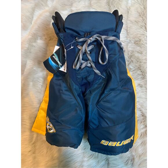 NWT Bauer Hockey Pants Jr. Preds Navy / Yellow Thermo Max Junior Large - Picture 1 of 10